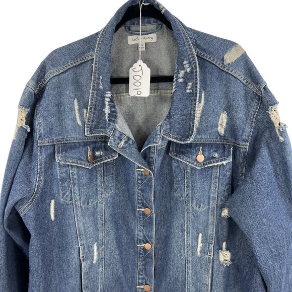 Jack & Avery Womens 3XL Outerwear Destroyed Distressed Denim Ripped Jean Jacket - Picture 16 of 16